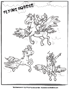 Printable coloring page of the flying horses from Sillyville