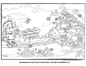 Printable coloring page of the first page in Sillyville